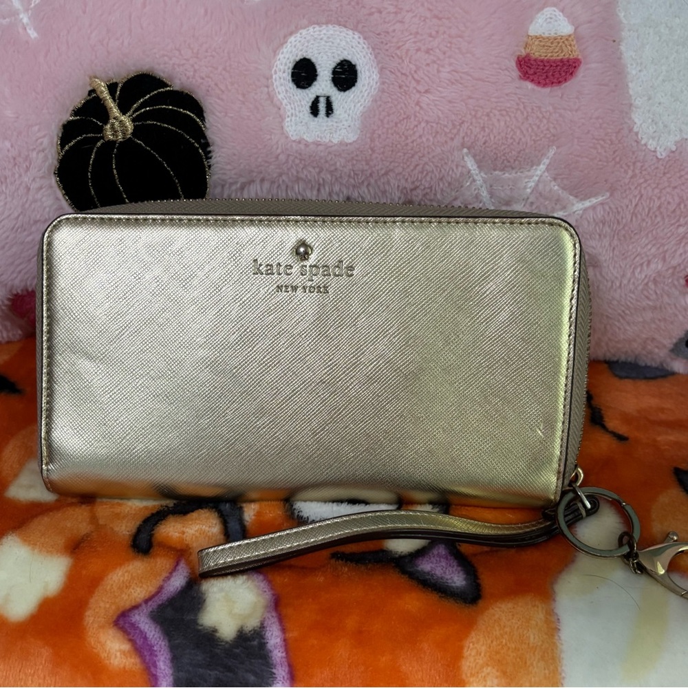 Kate Spade Metallic Gold Wristlet Wallet EUC